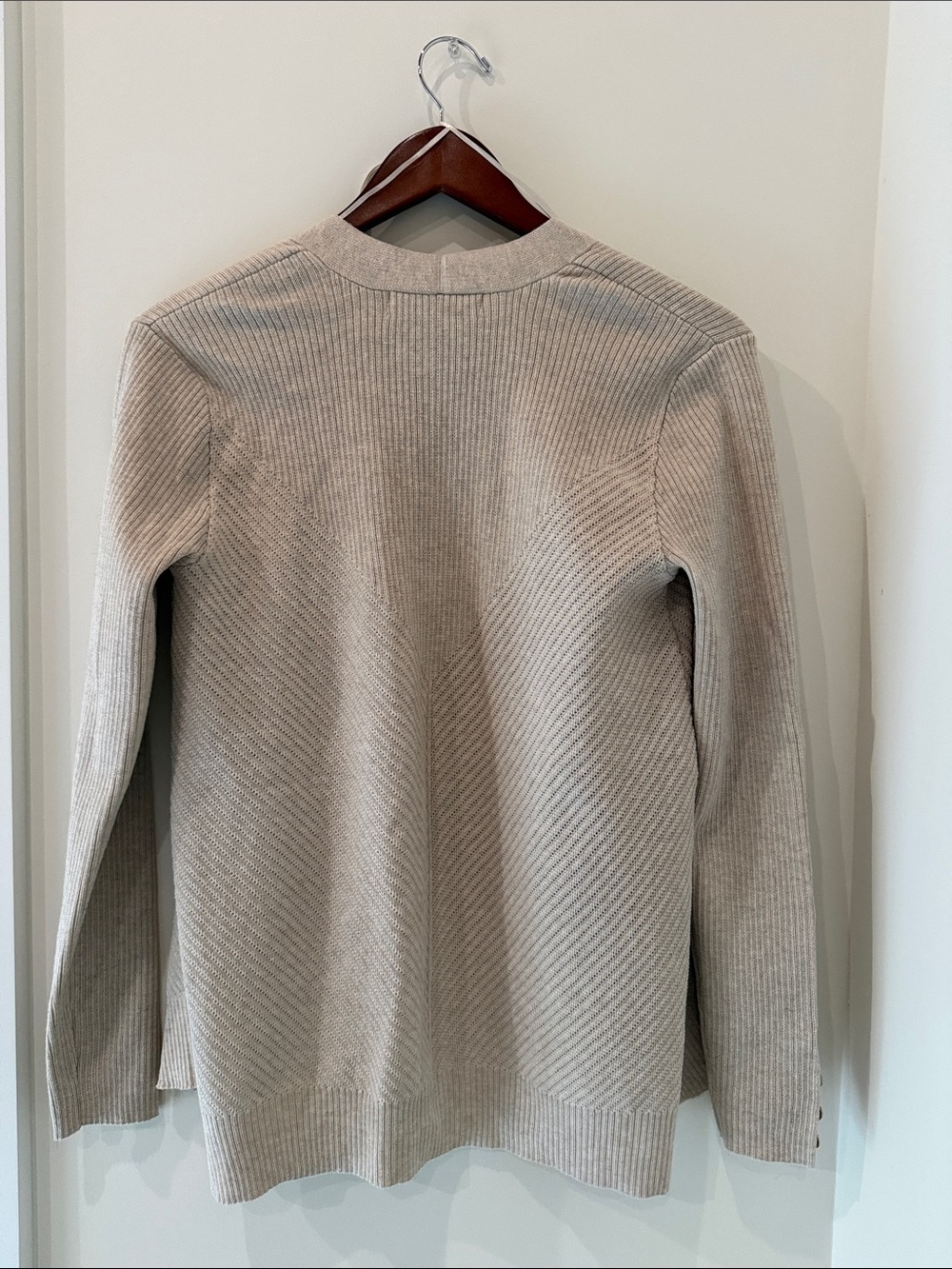 Beige Open-Front Ribbed Cardigan - Picture 5 of 5